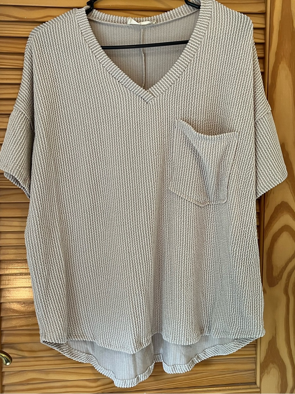 Altar'd State Taupe V-Neck Pocket Textured Oversized Fall Knit Top